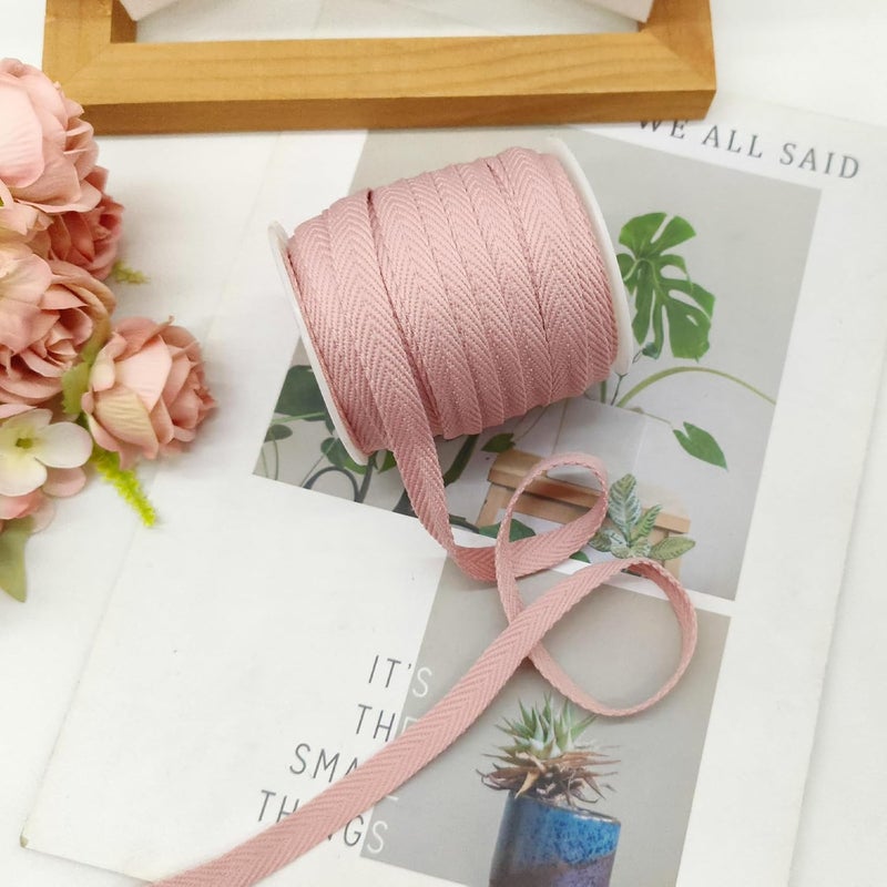 Evora 3/8 Inch Herringbone Twill Tape - 25 Yards Polyester Cotton Fabric Trim, 1mm Thick Durable Soft Webbing Strap for Sewing & Garment, Crafting- Flat Double Fold Bias Tape (Bean Pink 010) - Image 5